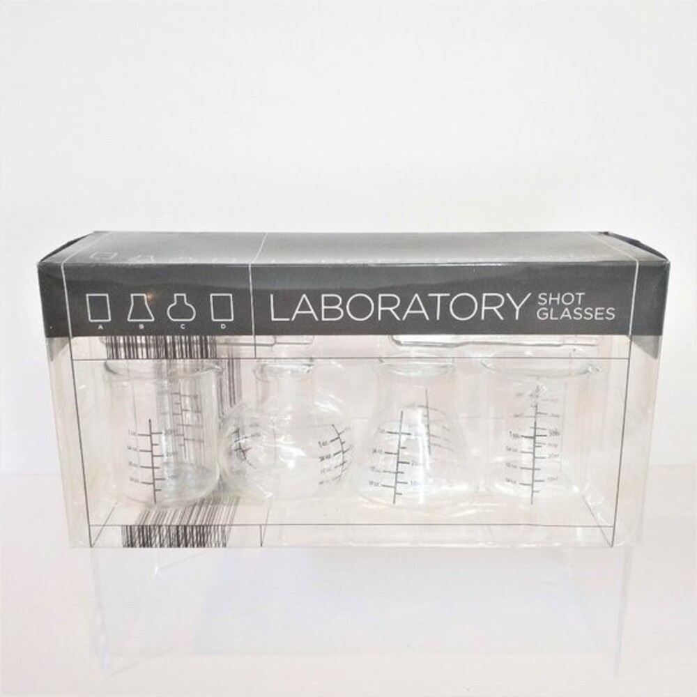 ThinkGeek Laboratory Shot Glasses Set of 4 NIB Science Beaker Flask Mixology Bar